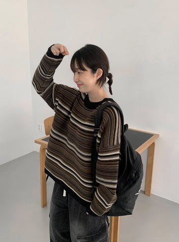 Haruku Stripe Mix Over Knit